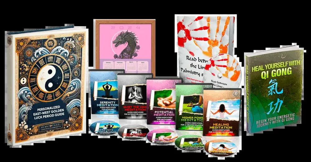 Your astrology language bonus materials — East-West golden luck period guide, meditation audio series, palmistry and Qi Gong guides